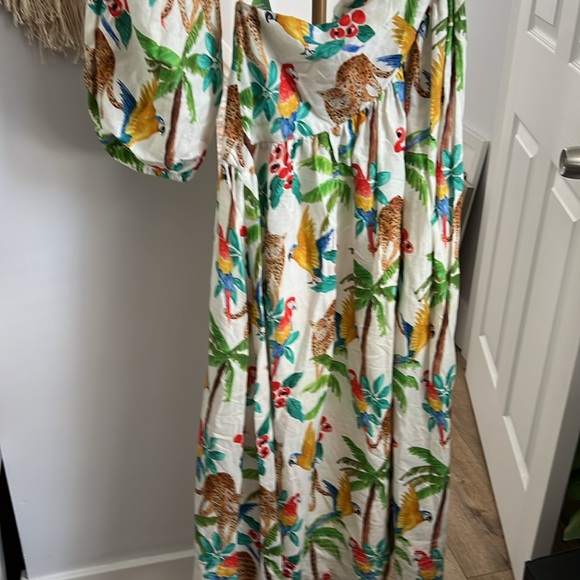 NWT Farm Rio Tropical Paradise White One Shoulder Linen Blend Midi Dress XS $250 - Picture 6 of 10